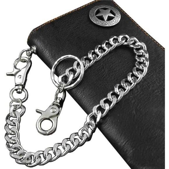 Biker Rock Star Concho Mens Card Money Long Black Real Leahter Wallet With Chain - Picture 5 of 7